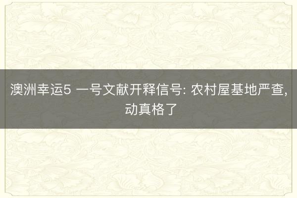 澳洲幸運(yùn)5 一號(hào)文獻(xiàn)開(kāi)釋信號(hào): 農(nóng)村屋基地嚴(yán)查， 動(dòng)真格了